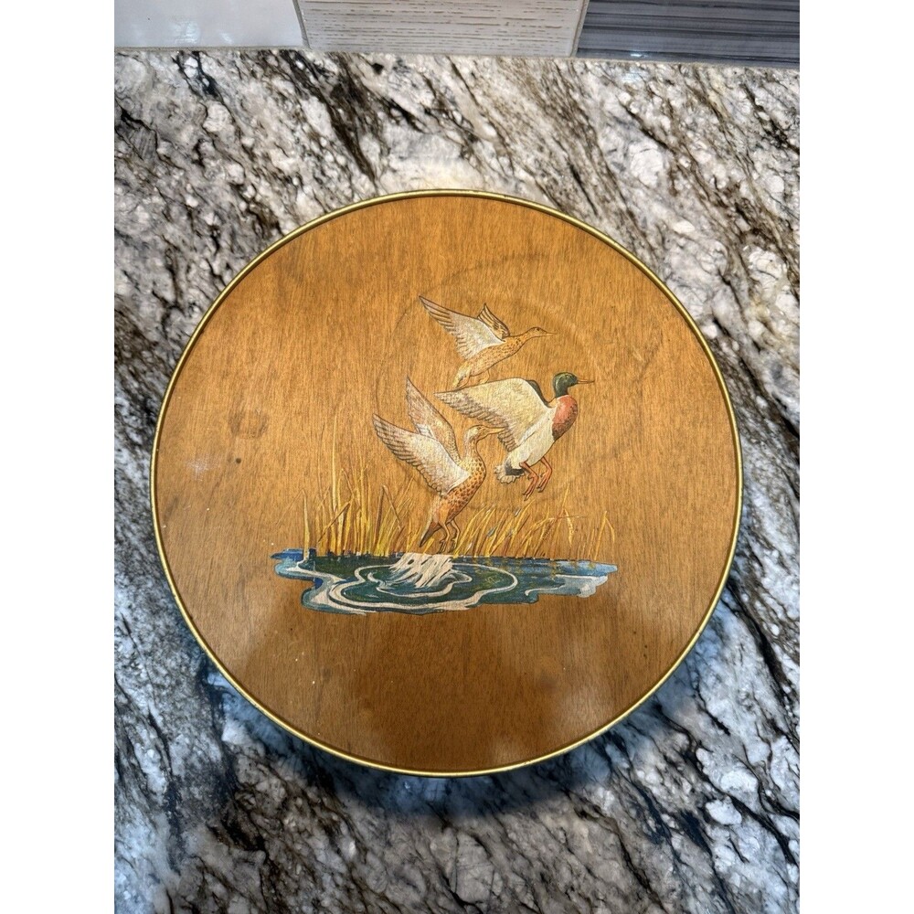 VINTAGE Tin W/ Wooden Look Hand Painted Ducks In Flight Smith Crafted Chicago